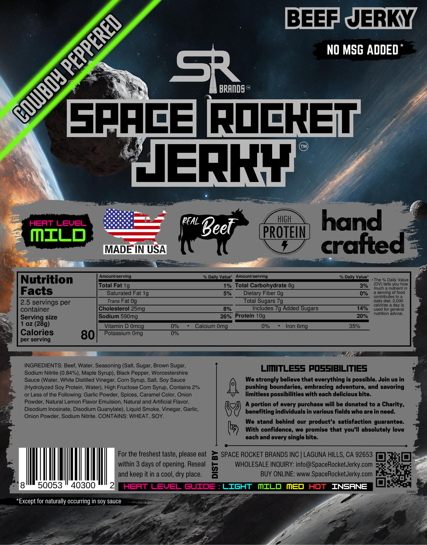 Cowboy Peppered 2.5oz 10 Pack, Beef [Rocket Blaster]